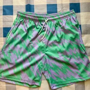 Green and Purple Patterned Shorts
